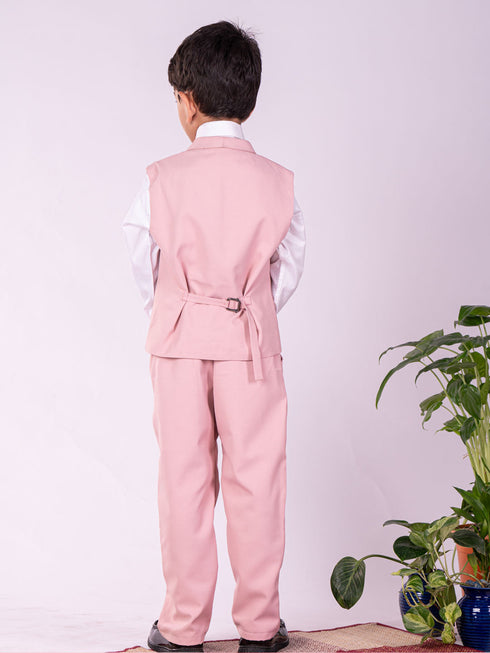 Boy's' White And Pink Shirt Blazer Waist Coat And Pant