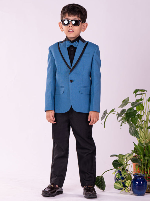 Boy's' Black And Turquoise Shirt Blazer And Pant
