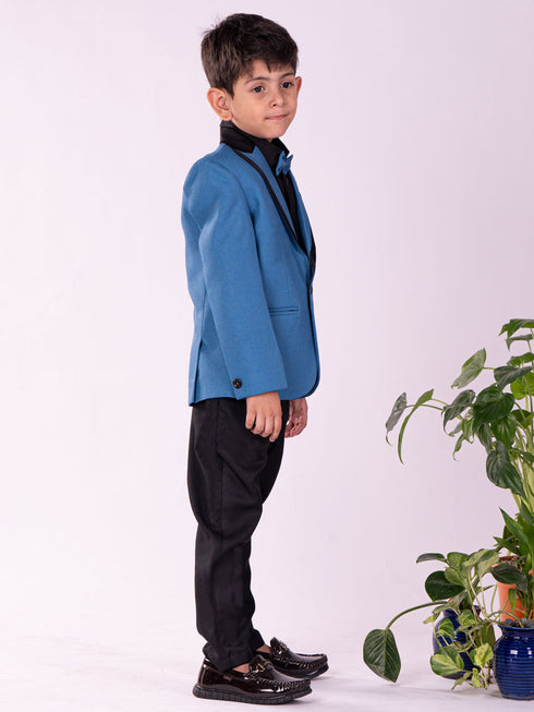 Boy's' Black And Turquoise Shirt Blazer And Pant