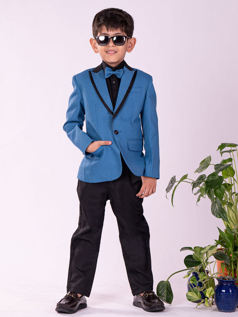Boy's' Black And Turquoise Shirt Blazer And Pant
