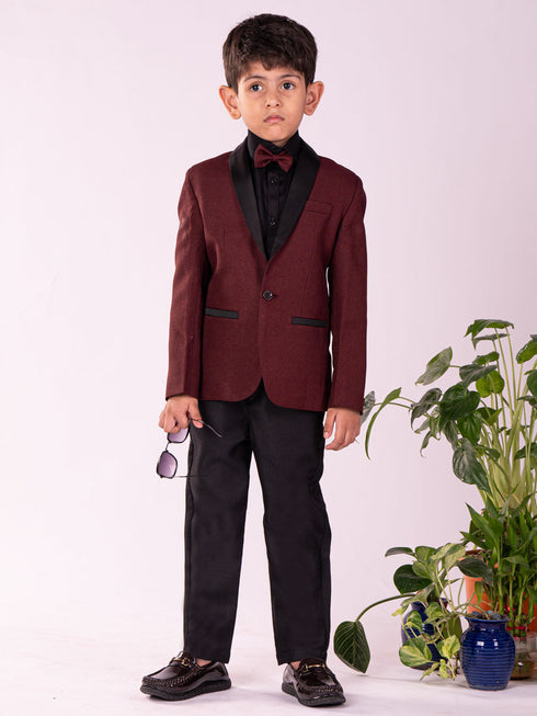 Boy's' Black And Maroon Shirt Blazer And Pant