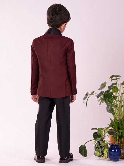 Boy's' Black And Maroon Shirt Blazer And Pant