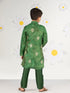 Boy's' Green Jacket, Kurta And Pyjama Set