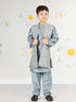 Boy's' Aqua Jacket,Kurta And Pyjama Set.