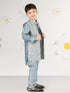 Boy's' Aqua Jacket,Kurta And Pyjama Set.