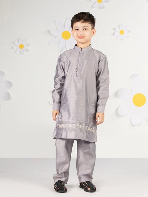 Boy's' Purple Jacket,Kurta And Pyjama Set.