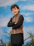 Boy's Black Jacket, Kurta And Pyjama Set
