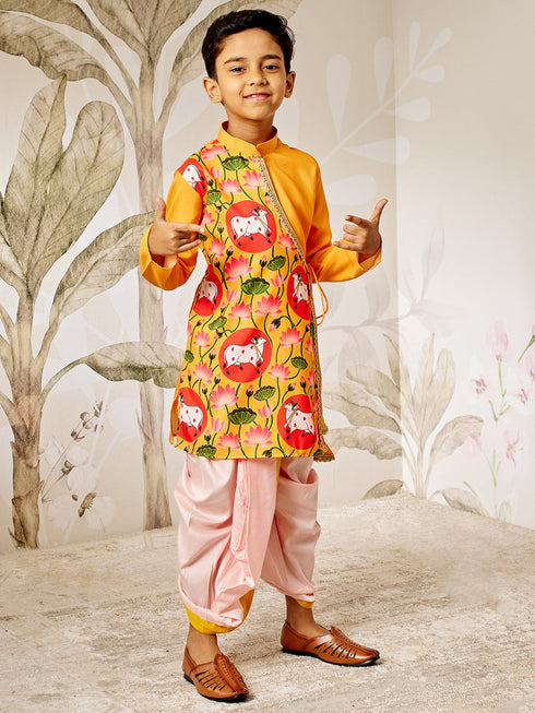 Boy's Mustard Muslin Kurta Dhoti Set