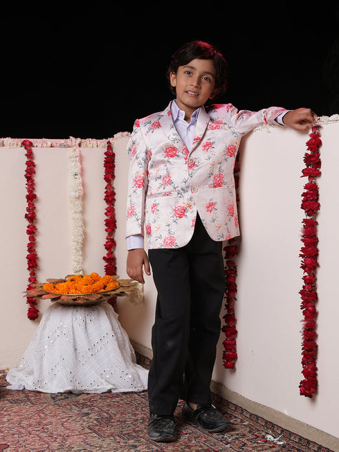 Boy's Peach Floral Print Blazer