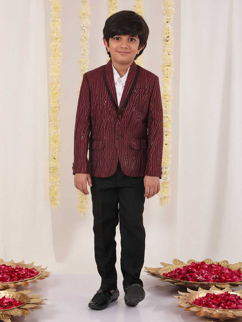 Boy's Maroon Sequined Blazer