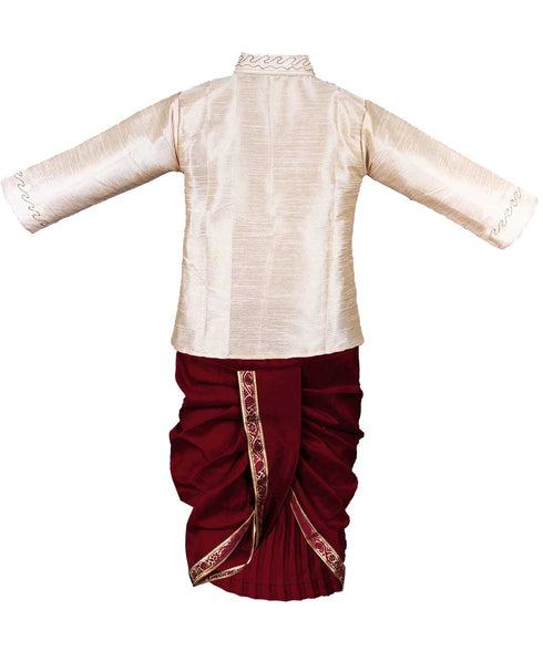 Boy's' Gold And Maroon Embellished Dhoti Kurta Set