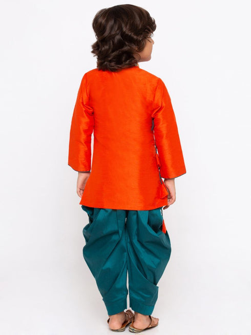 Boys' Orange Cotton Silk Kurta and Dhoti Pant Set