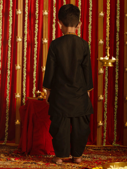 Boy's' Black Navratri Special Embroidered Dhoti Kurta Set