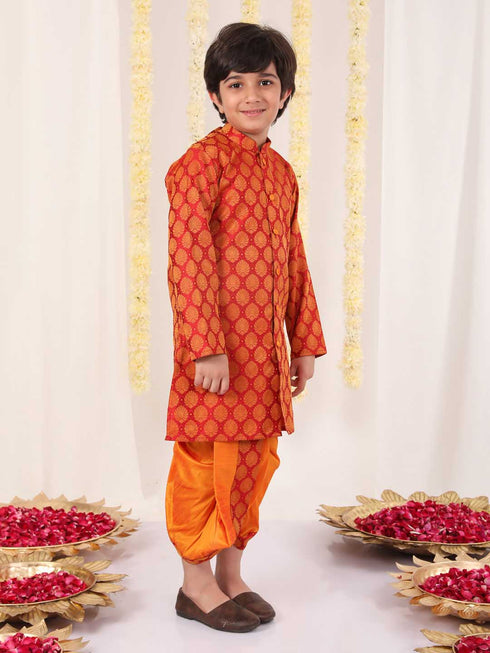 Boy's' Red And Orange Kurta And Dhoti Set