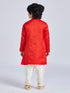 Infant Boy's' Red And Cream Silk Blend Kurta And Dhoti Set