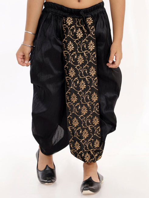 Boy's' Black Silk Blend Embroidered Dhoti