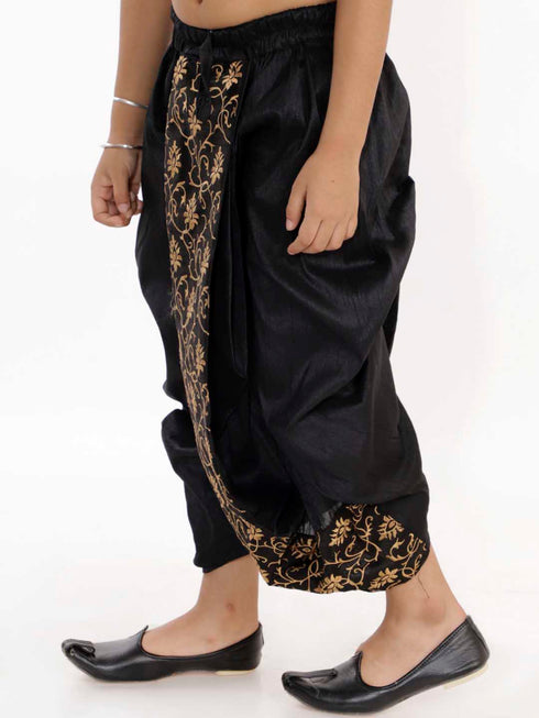 Boy's' Black Silk Blend Embroidered Dhoti