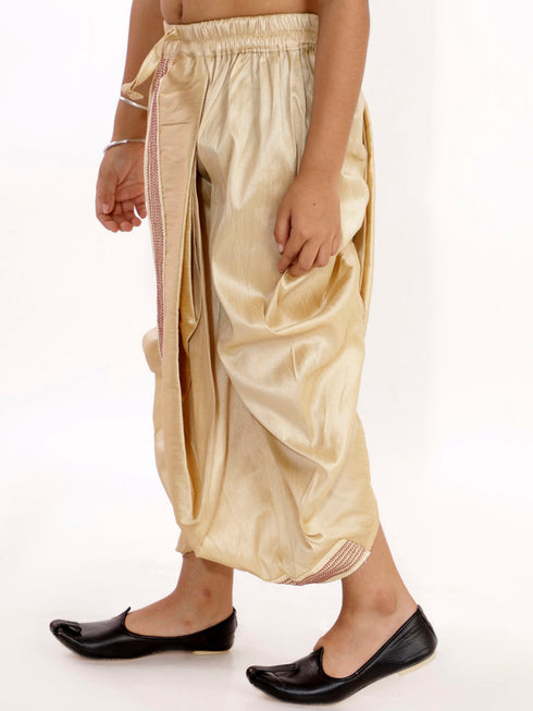 Boy's' Gold Silk Blend Embroidered Dhoti