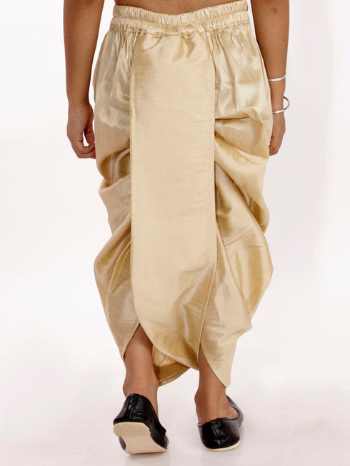 Boy's' Gold Silk Blend Embroidered Dhoti