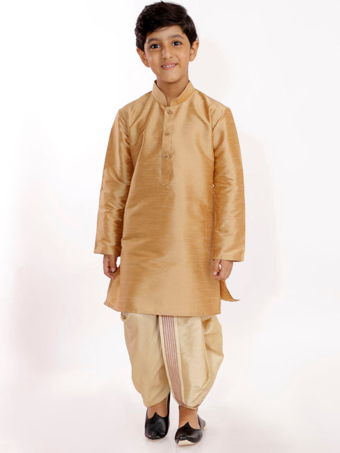 Boy's' Gold Silk Blend Embroidered Dhoti