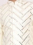 Boy's Cream-Colored Mirror Work Embellished Slim Fit Sherwani Set