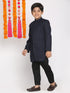 Boy's Navy Blue Embellished Slim-Fit Sherwani Set