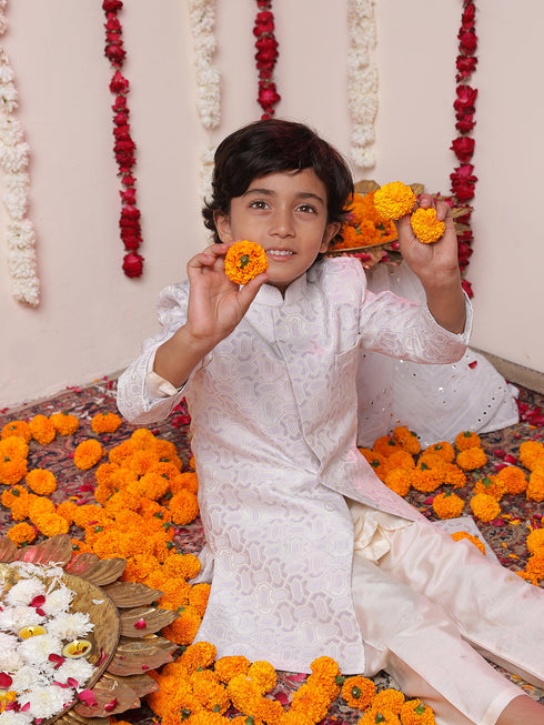 Boy's' Purple Jacquard Sherwani Set