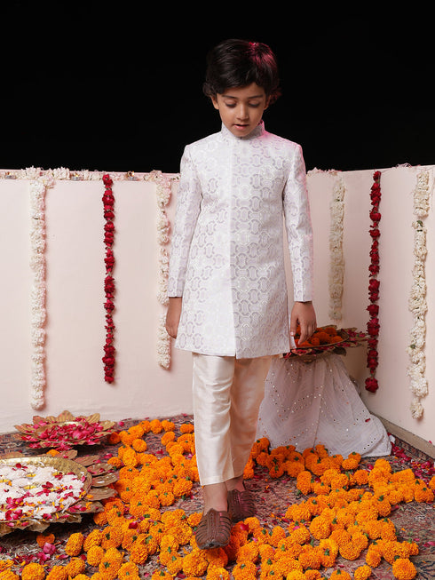 Boy's' Purple Jacquard Sherwani Set