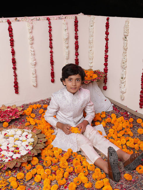 Boy's' Purple Jacquard Sherwani Set