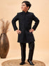 Boy's Black Glitter Indo Western Sherwani Set