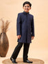 Boy's Navy Blue Glitter Indo Western Sherwani Set