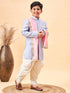 Boy's Lavender Indo Western Jacquard Sherwani And Dhoti Pant Set Come With Pinjk Dupatta