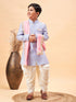 Boy's Lavender Indo Western Jacquard Sherwani And Dhoti Pant Set Come With Pinjk Dupatta