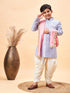 Boy's Lavender Indo Western Jacquard Sherwani And Dhoti Pant Set Come With Pinjk Dupatta