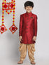Boy's Maroon Indo Western Jacquard Sherwani And Dhoti Pant Set