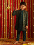 Boy's' Turquoise Blue Flapped Embroidered Sherwani Set