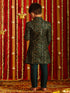 Boy's' Turquoise Blue Flapped Embroidered Sherwani Set