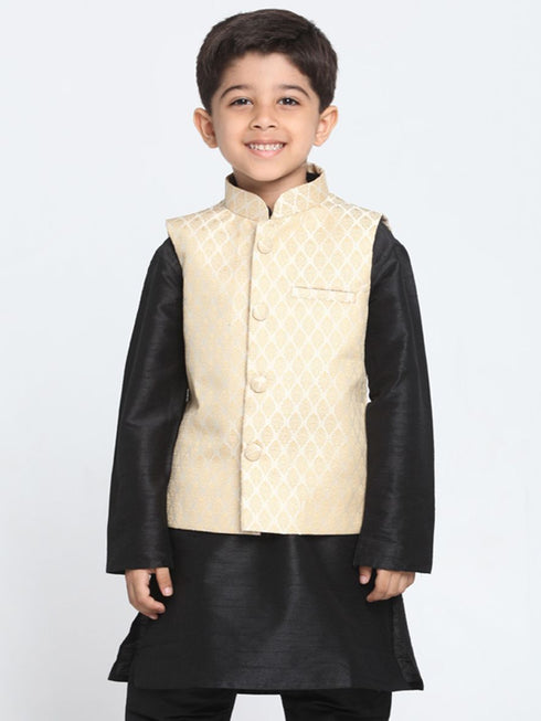 Boys Beige Cotton Silk Blend Nehru Jacket