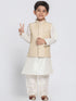 Boys Beige Cotton Silk Blend Kurta, Waistcoat and Pyjama Set