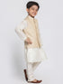 Boys Beige Cotton Silk Blend Kurta, Waistcoat and Pyjama Set