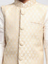 Boys Beige Cotton Silk Blend Kurta, Waistcoat and Pyjama Set