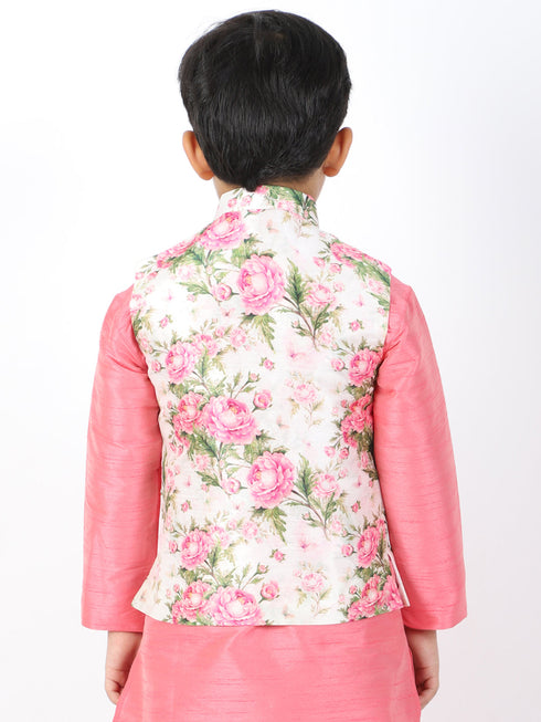 Boy's Multicolor-Base-Cream Nehru Jacket