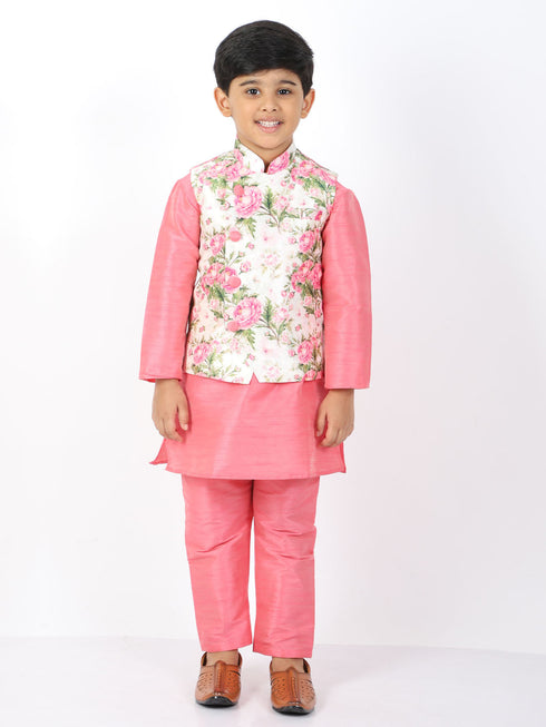 Boy's Multicolor-Base-Cream Nehru Jacket