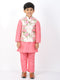 Boy's Floral Printed Nehru Jacket With Silk Blend Solid Kurta Pyjama Set