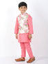 Boy's Floral Printed Nehru Jacket With Silk Blend Solid Kurta Pyjama Set