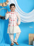 Boy's Peach Floral Printed Nehru Jacket With Cream Color Kurta And Pyjama Set