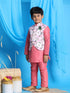 Boy's Pink Floral Print Jacket With Pink Kurta And Pyjama Set