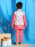 Boy's Pink Floral Print Jacket With Pink Kurta And Pyjama Set
