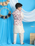 Boy's Pink Floral Printed Nehru Jacket With Cream Color Kurta And Pyjama Set