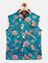 Boy's Turquoise Blue & Green Printed Nehru Jacket
